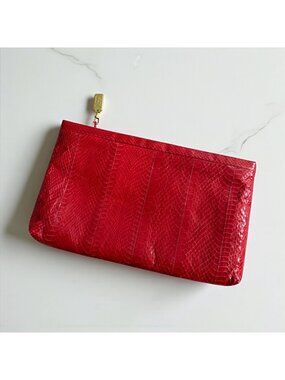 SAKS FIFTH AVENUE Vintage Red Eel Skin Clutch Handbag